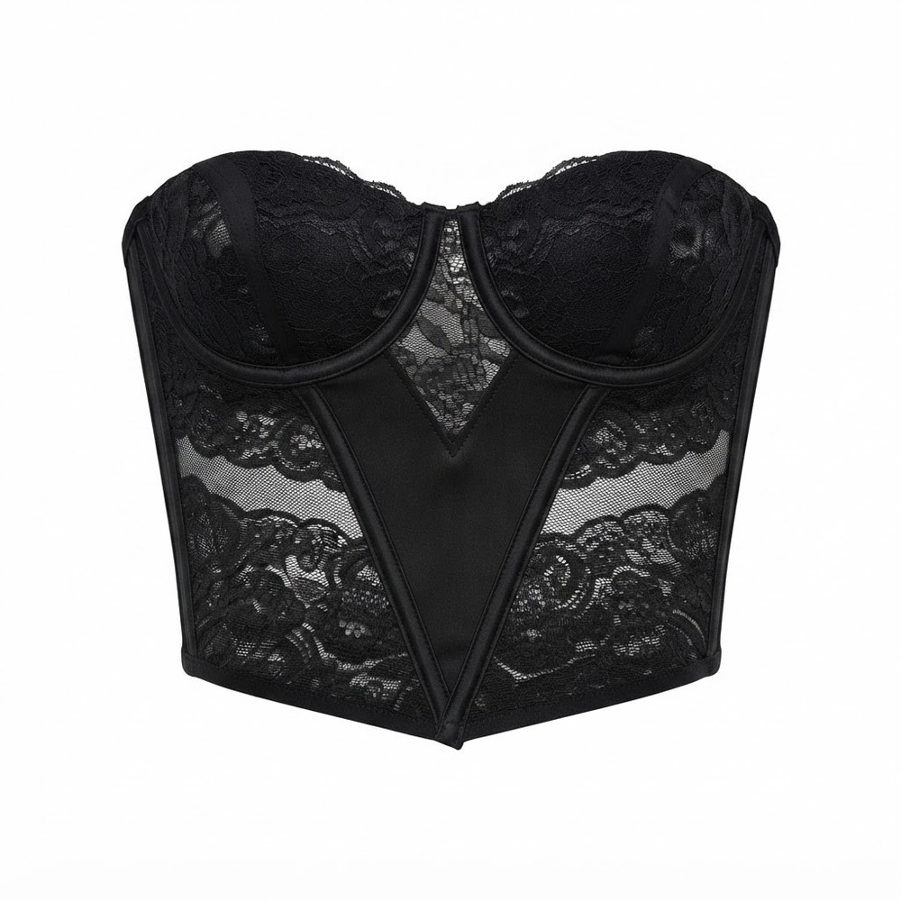 Christian Dior Intimates Vintage Black Lace Corset Bustier Top 34C USA - WD